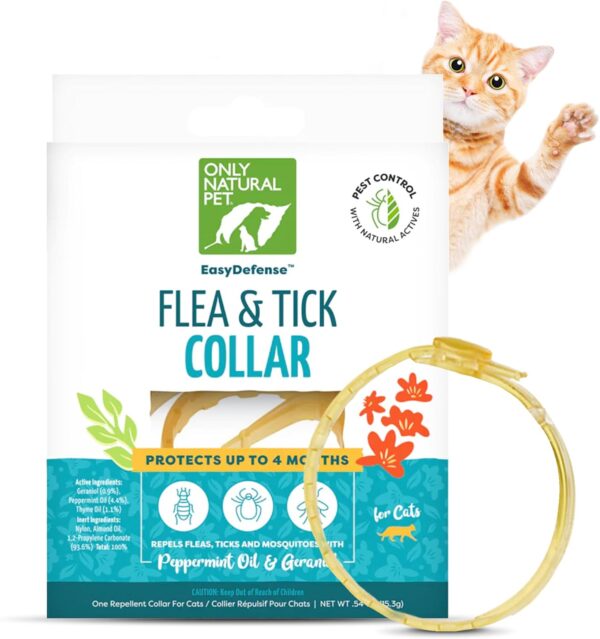 Only Natural Pet EasyDefense Flea & Tick Cat Collar - Feline Flea Collars Flea and Tick Control - Pet Flea Care That Protects up to 4 Months - for Cats (Single)