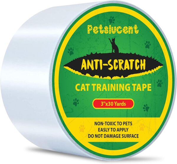 Petslucent Cat Scratch Furniture Protector Tape, Cat Anti Scratch Deterrent Training Tape, Double Sided Clear Sticky Paws Guards for Carpet, Sofa, Couch, Door (3''x 30 Yards)