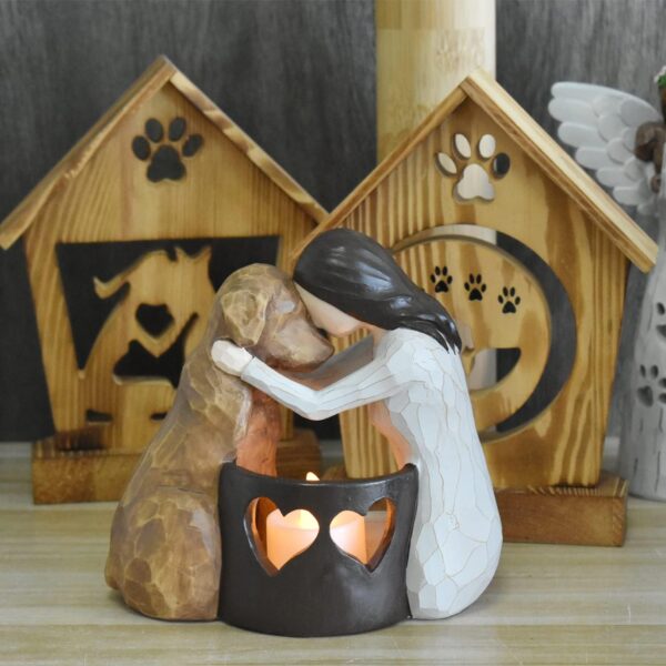 Dog Memorial Gifts，Pet Loss Gifts，Hand-Sculpted Dogs Passing Away Sympathy Gift，Remembrance Gift ，Dog Lovers Candle Holder Statue with LED Candle - Image 6