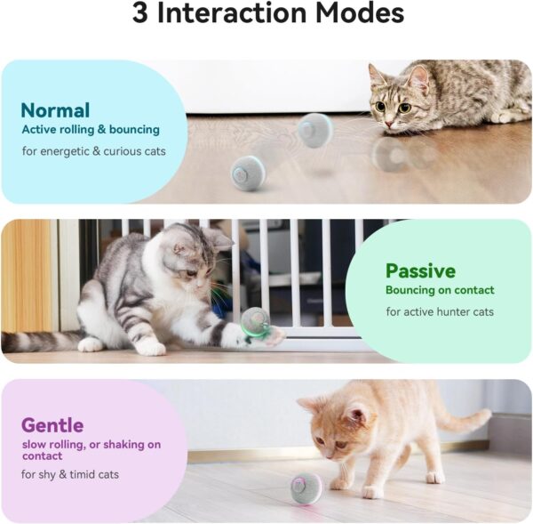 Cheerble Smart Interactive Cat Toy, Automatic Moving Bouncing Rolling Ball for Indoor Cat Kitten, Peppy Pet Ball with Lights and Bell, Grey - Image 2