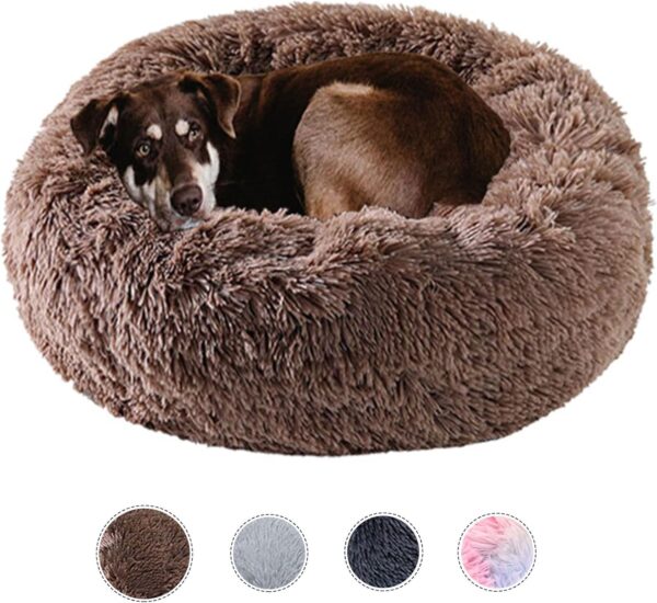 Dog Bed Calming Dog Beds for Small Medium Large Dogs - Round Donut Washable Dog Bed, Anti-Slip Faux Fur Fluffy Donut Cuddler Anxiety Cat Bed(27")