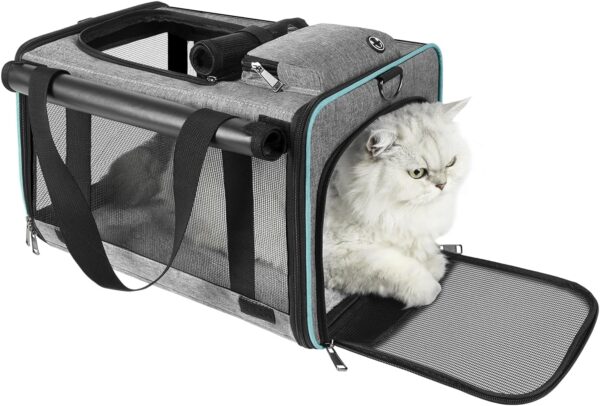 TSA Cat Carrier Southwest, Alaska Airline Approved, Soft-Sided Pet Plane Travel Carry Bag Under-Seat Medium Kitten 15 lbs, Airplane Flight Traveling Crate Cage in Cabin Small Dog Under 10 Pound - Image 2