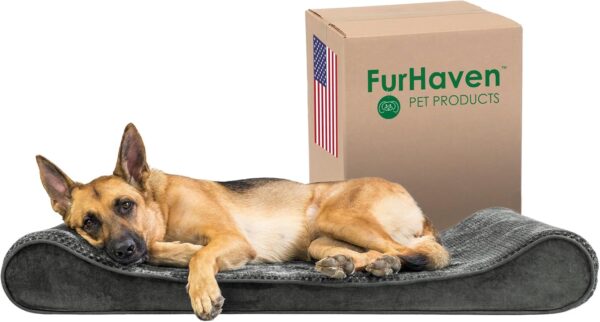 Furhaven Orthopedic Dog Bed for Large Dogs w/ Removable Washable Cover, For Dogs Up to 75 lbs - Minky Plush & Velvet Luxe Lounger Contour Mattress - Gray, Jumbo/XL