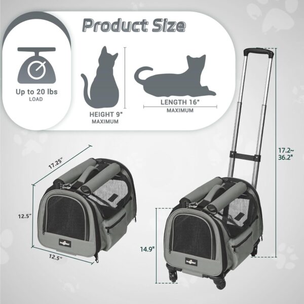 Cat Carrier with Wheels, Foldable Airline Approved Dog Cat Carrier with Wheels for Cat Dog Under 20 lbs, Rolling Cat Carrier Travel Bag with Telescopic Handle for Walking Travel Vet Visits - Image 2