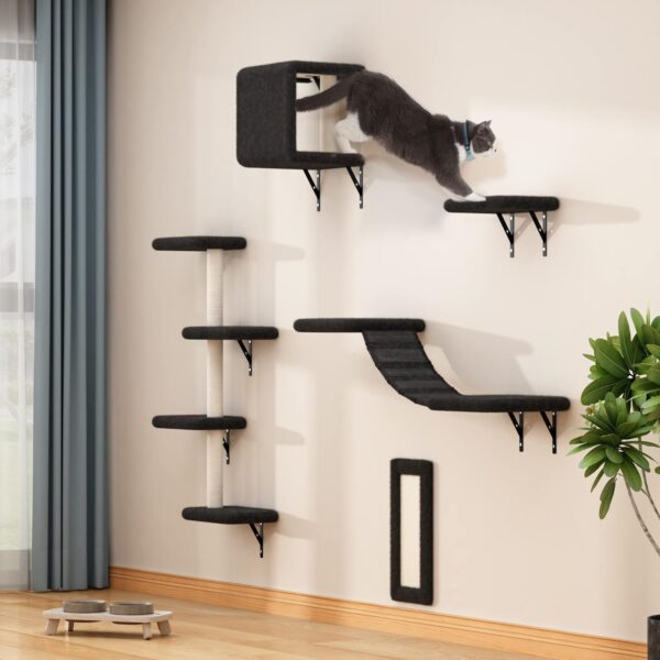 COZIWOW Cat Wall Shelves, Wall-Mounted Cat Climber Set of 5, Floating Cat Perches, Hanging Cat Beds, Modern Cat Furniture for Large Cats or Kitty (Black) - Image 2