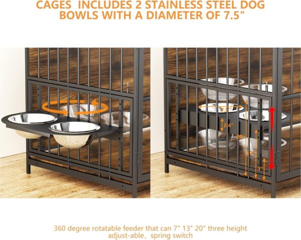 ROOMTEC Dog Crate Furniture-Style Cages for Large Dogs Indoor Heavy Duty Super Sturdy Dog Kennels with 2 Stainless Steel Bowls (48Inch = Int.dims: 46" W x 29" D x 35.5" H) - Image 3