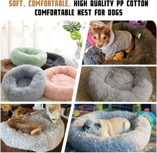 Dog Bed Calming Dog Beds for Small Medium Large Dogs - Round Donut Washable Dog Bed, Anti-Slip Faux Fur Fluffy Donut Cuddler Anxiety Cat Bed(27") - Image 4