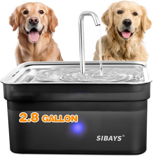 SIBAYS Dog Water Fountain for Large Dogs, 355oz/2.8Gal/10.5L Automatic Dog and Cat Water Fountain Large Pet Fountain with Stainless Steel Bowl, Dog Water Dispenser with Filter, Easy to Clean, BPA-Free