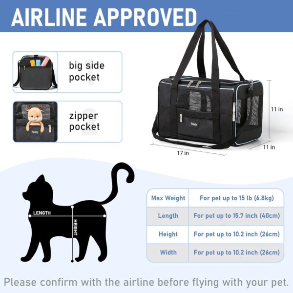 17x11x11 in Pet Carrier for Small Dogs,Kitten Under 15 Lbs,Delta/American/United Airline Approved Soft-Sided Cat,Dog Bag Animal Carriers,Pet Travel Carrier Bag with Two Storage Pockets-Black - Image 2