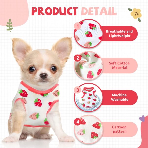 Small Dog Shirt Cute Puppy Cat T Shirt Clothes Soft Cotton Sleeveless Tee Shirts for Small Dogs Cats Summer Doggy Vest Tee Shirt Chihuahua Yorkie Shih Tzu Pet Apparels(Red Strawberry,XS) - Image 4