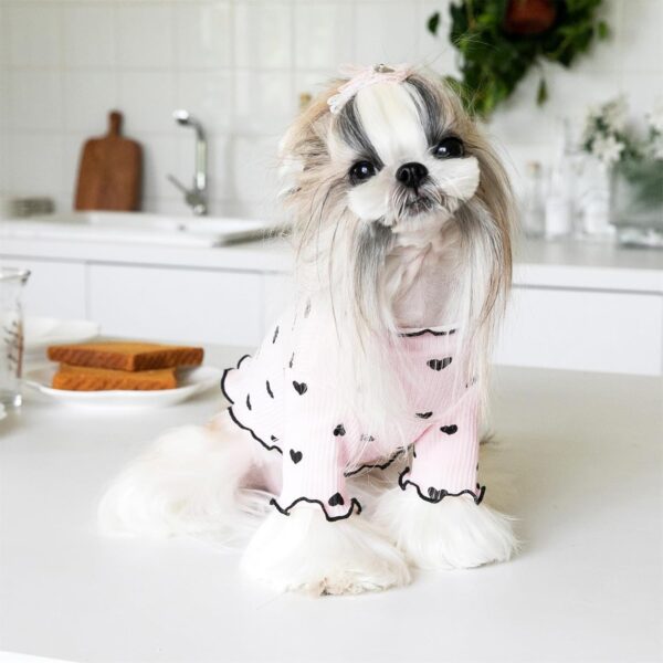 Pet Clothes for Small Dogs Cat Summer Fall Heart Print Shirt Stretchable Ruffle Long Sleeve Outfits for Chihuahua Schnauzer Shih Tzu Yorkie (Pink, Large) - Image 5