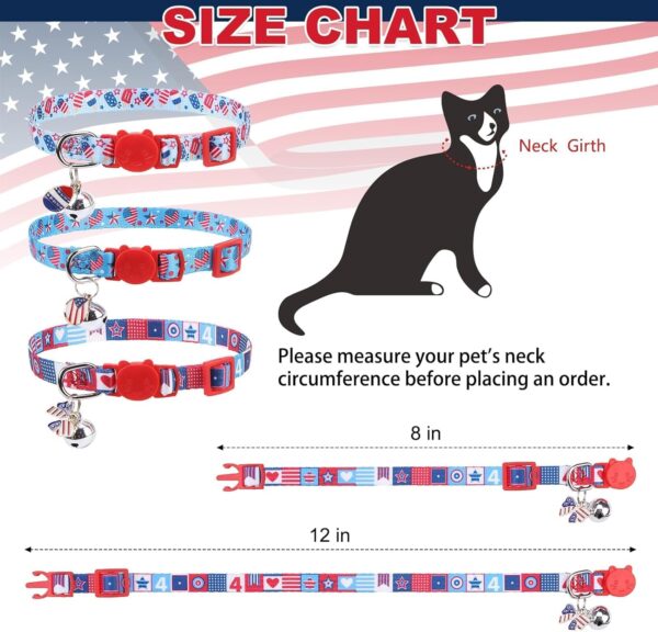 Breakaway Cat Collars with Bell & Cute Pendants - 3 Pack American Flag Adjustable Safety Kitten Collars for Girl Boy Cats Puppy and Small Pets - Image 2