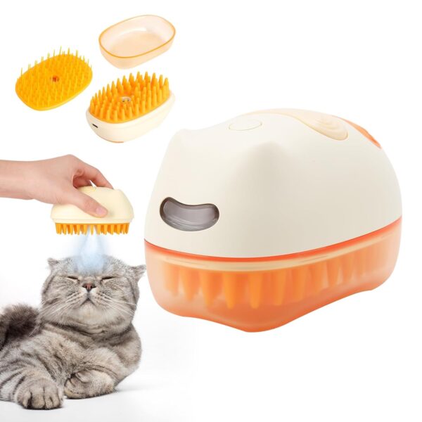 Cat Steam Brush for Shedding, Pet Grooming Brush with Dual Head, Spray Cat Brush, Cat Mist Brush, Skin Friendly Grooming, Deshedding Brush for All Cats and Short Haired Dogs