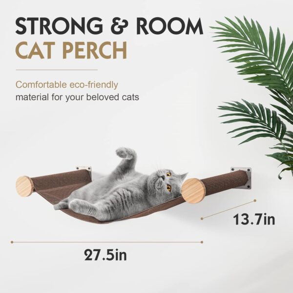 Cat Hammock Wall Mounted Large Cat Perch with 2 Cat Wall Steps - Cat Wall Shelves for Indoor Cats or Kitty - Premium and Modern Cat Furniture for Sleeping, Playing, Climbing (Brown) - Image 2