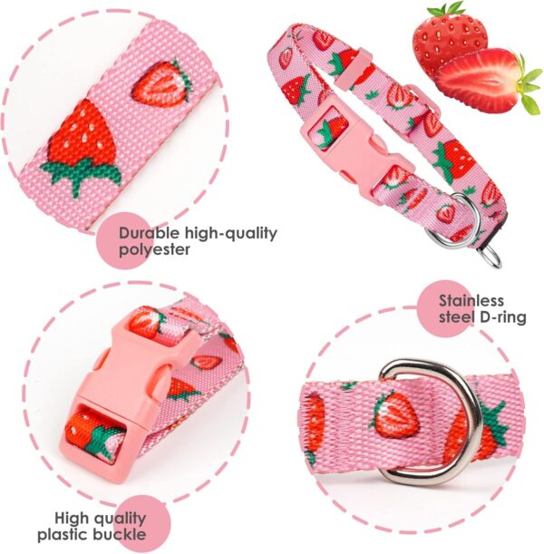 azuza Dog Collar and Leash Set Strawberry Pattern on Pink Nylon Collar and Matching Leash, Great Option for Small Dogs - Image 2