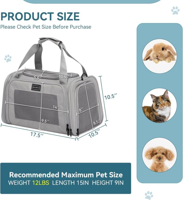 PETSFIT Cat Carrier, Pet Carrier Airline Approved, Soft Carrier for Small and Medium Cats Under 12 Lbs, Soft Cat Travel Carrier, Kitten Carrier with Extendable Mat, Grey - Image 5