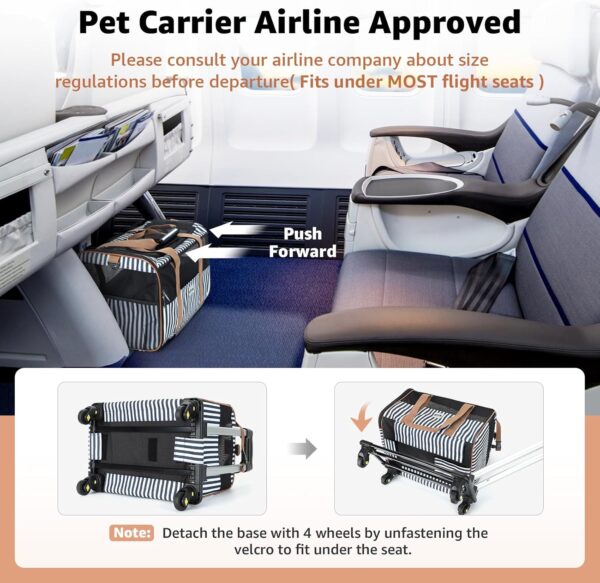 Lekereise Cat Carrier with Wheels for Small Pet, Airline Approved Dog Carrier with Wheels, Rolling Dog Cat Carrier, Stripes - Image 2