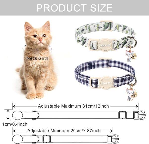 ARING PET 2 Pack Cat Collar-Cute Cotton Cat Collar with Bell & Pendant, Adjustable Dinosaur Kitten Collars with Safety Buckle for Girl and Boy Pets - Image 5