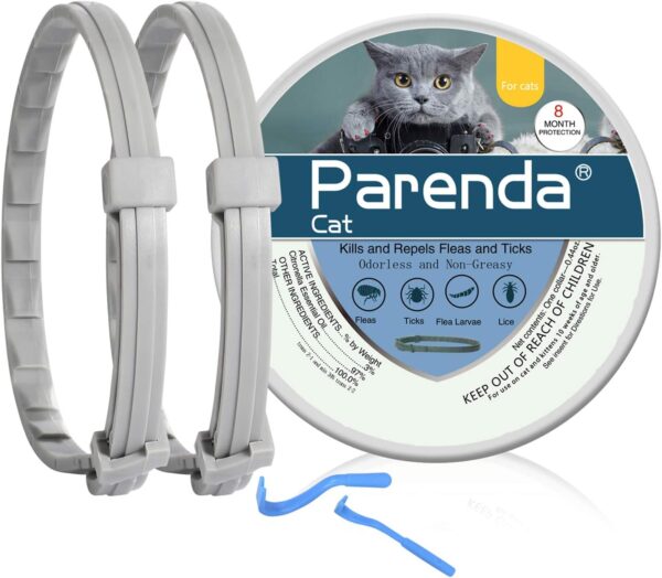 Flea and Tick Collar for Cats,8 Month Flea and Tick Treatment and Prevention for All Sizs Cats,Adjustable and Waterproof,100% Natural Ingredients,Include Tick Removal Tools,2 Pack