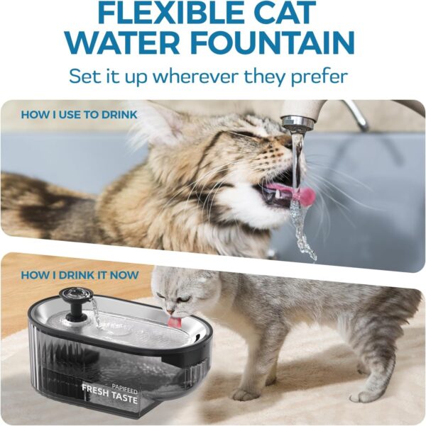 Cat Water Fountain, 84oz/2.5L Automatic Pet Water Fountain Dog Water Dispenser with a Stainless Steel Tray, Easy Cleaning for Cats, Dogs, LED Light - Black - Image 6