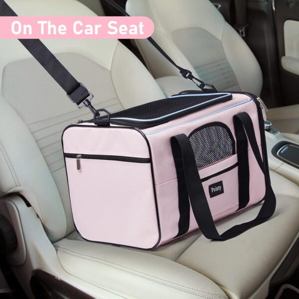 17x11x11 Inches Pet Carrier for Small Dogs,Kitten Under 15 Lbs,Delta/American/United Airline Approved Soft-Sided Cat,Dog Bag Animal Carriers,Pet Travel Carrier Bag with Two Storage Pockets-Pink - Image 6