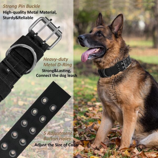 Tactical Dog Collar Military Adjustable Dog Collars Soft Nylon Training Collar with Patch Heavy Duty Metal Buckle Collars for Medium Large Dogs (L, Black) - Image 2