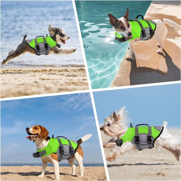 Dog Life Jacket, Reflective & Adjustable Dog Life Vest with Rescue Handle for Swimming and Boating, Ripstop Pet Safety Life Preserver for Small, Medium and Large Dogs Green - Image 5