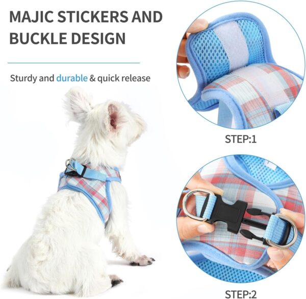 voopet Small Dog Harness and Leash Set Lightweight Cat Comfort Padded Soft Mesh Vest Step in dog harness No Pull No Choke Reflective Small Plaid Girl & Boy Puppy Kitty Harness, Blue XS - Image 5