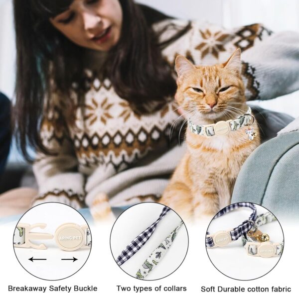 ARING PET 2 Pack Cat Collar-Cute Cotton Cat Collar with Bell & Pendant, Adjustable Dinosaur Kitten Collars with Safety Buckle for Girl and Boy Pets - Image 3