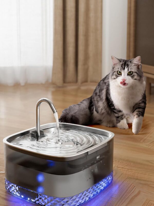 Cat Water Fountain: 75oz/2.2L Automatic Pet Water Dispenser for Cats, 304 Stainless Steel Faucet & Lid Cat Water Bowl Dispenser, Super Silent Pet Water Fountain for Cats Inside, Pump with LED Light - Image 7