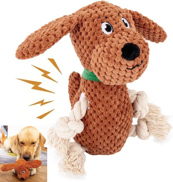 Dog Toys Squeaky Plush Toys, Cute Stuffed Dog Chew Toys, for Small Medium Large Dogs Pet Birthday Gifts Brown