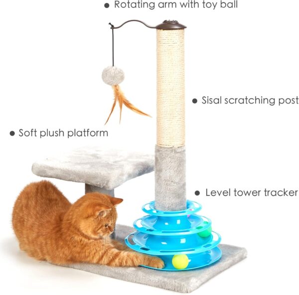 Tall Cat Scratching Post Kitten Sisal Scratcher Tree with Cat Tracks Toy Balls for Indoor Cats and Kittens - 25 inches - Image 4