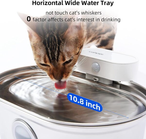 uahpet Upgrade Stainless Steel Cat Water Fountain Pro, Battery Operated Cat Fountain, Pet Water Dispenser for Cats Dogs with Water Level Window, 67oz/2L - Image 7