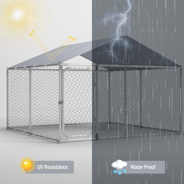 Outdoor Large Dog Kennel, 7.5 x7.5 x5.2 FT Big Enclosure Outside Run for Large Breed Dogs, Fence Cage Pen with Anti-UV Waterproof Top Roof (90x90x63 inch) - Image 6