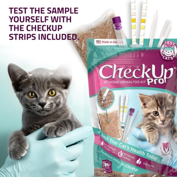 CheckUp Pro at Home Wellness Test for Cats | Hydrophobic Litter for Urine Collection & two 10 Indicators Test Strips for pH, Protein Urobilinogen, Glucose, Bilirubin, Ketone, S-Gravity, Blood in urine - Image 4