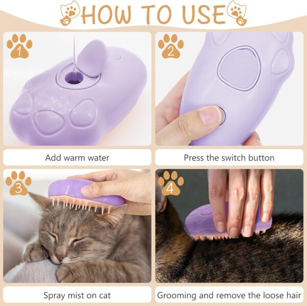 Pet Steam Brush - 3 In 1 Steamy Cat Brush, Rechargeable Steamy Pet Brush Self Cleaning Cat Groom Brush, Silicone Spray Cat Steamer Brush Massage, Pet Hair Removal Comb For Cat Dog - Image 5