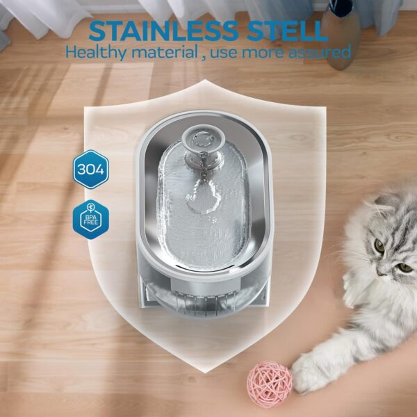 Cat Water Fountain, 84oz/2.5L Automatic Pet Water Fountain Dog Water Dispenser with a Stainless Steel Tray, Easy Cleaning for Cats, Dogs, LED Light - Clear - Image 2