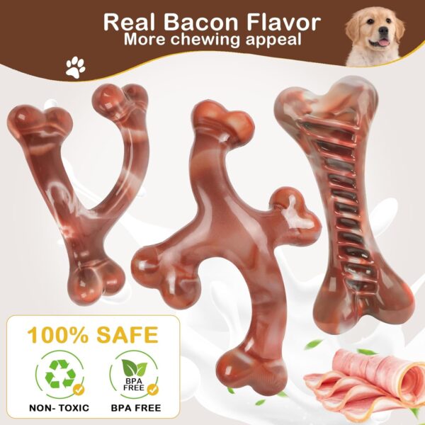 NOUGAT Dog Toys for Aggressive Chewers 3 Pack Indestructible Dog Toy Tough Nylon Bacon Flavor Dog Chew Toys for Large Medium Small Breed - Image 4