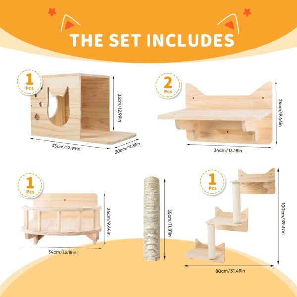 Cat Wall Shelves, Furniture Set, Shelves and Perches for Wall, Climbing Shelf Playground Scratching Post with 3 Steps Indoor Mounted Condos House - Image 2