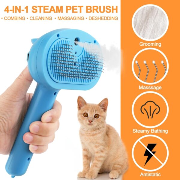 Cat Steam Brush, 4 in 1 Steamy Cat Brush for Shedding, Misting Pet Hair Grooming Comb with Release Button for Indoor Kitten Dogs(Blue) - Image 5