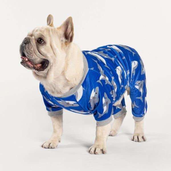 Fitwarm Shark Dog Pajamas, Dog Clothes for Small Dogs Girl Boy, Pet Onesie with Feet, Doggy Outfit, Lightweight Velvet, Royal Blue, Small - Image 2