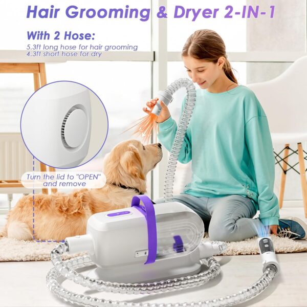 Dog Grooming Vacuum for Shedding Grooming, 2.2L Cup Dog Grooming Vacuum with Dryer Function, Low Noise Pet grooming vacuum for dogs, Upgrade Strong Dog Grooming Kit With 6 Tools for Home Pet Hair - Image 5