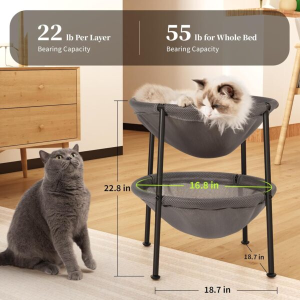 Double Cat Bed Gray, Breathable Cat Bed for 2 Cats with 4 Adjustable Feet & Anti-Slip Mats, Easy Assembly Cat Hammock for Multi-cat Household, Indoors & Outdoors, 22.8 in x18.7 in x 18.7 in - Image 5