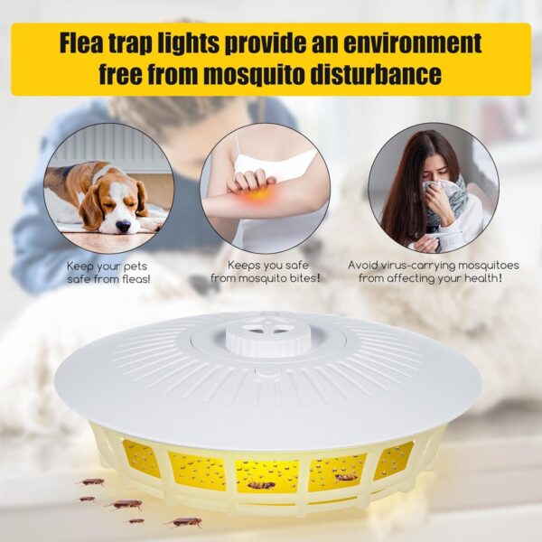 2 Pack Flea Traps for Inside Your Home with 10 Sticky Refill Discs & 4 LED Light Modes Flea Light Trap for Indoor, Harmless & Friendly to Pets & Kids Pest Trapper for Fleas, Flies, Mosquitoes, Moths - Image 2