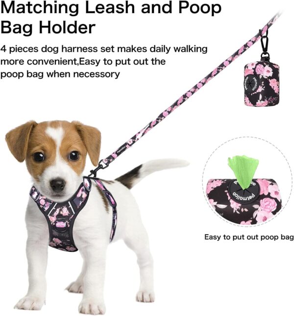 Petmolico No Pull Dog Harness Set, 2 Leash Attchment Easy Control Handle Reflective Vest Dog Harness Medium Breed, Medium Dogs Harness and Leash Set with Poop Bag Holder, Medium Pink Rose - Image 5