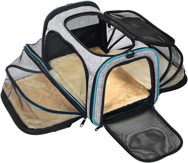 Pet Carrier Airline Approved, Expandable Foldable Soft-Sided Dog Carrier, 3 Open Doors, 2 Reflective Tapes, Pet Travel Bag Safe and Easy for Cats and Dogs