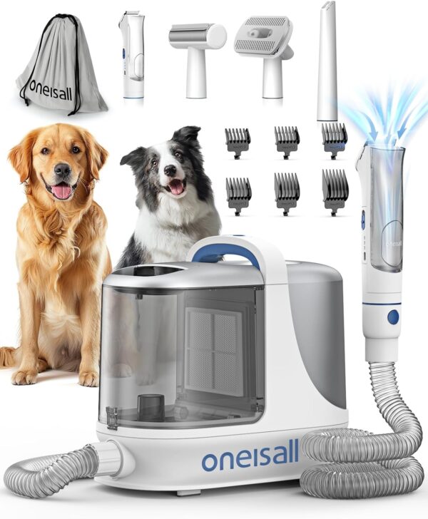 oneisall Dog Grooming Vacuum, 13000Pa Powerful Dog Hair Vacuum with Dog Clippers & Shedding Brush 5 Grooming Tools Dog Grooming Kit, 3L Dust Cup Pet Grooming Vacuum Quiet, 3 Suction Levels, BM3