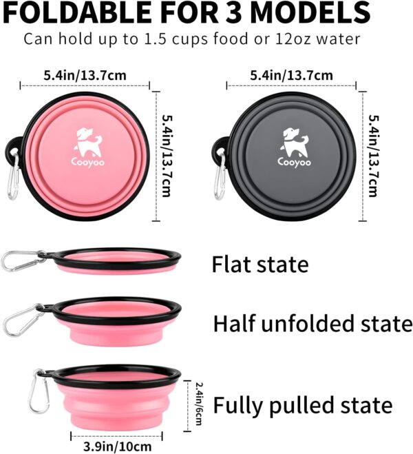 COOYOO Collapsible Dog Bowl,2 Pack Collapsible Dog Water Bowls for Cats Dogs,Portable Pet Feeding Watering Dish for Walking Parking Traveling with 2 Carabiners - Image 3