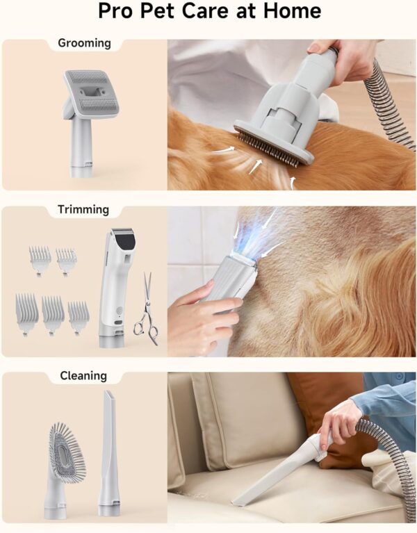 Hicozy S1+ Dog Grooming Kits, Minimum 50dB Pet Friendly Vacuum Machine, 12Kpa/120V Pet Grooming Vacuum for Dogs with 2L Dust Cup, 6 Professional Pet Grooming Kit for Dogs Cats, Gray - Image 5