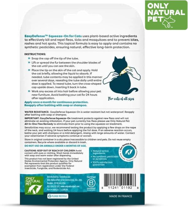 Only Natural Pet Flea and Tick Prevention for Cats - EasyDefense Flea Remedy - Natural Flea Control Squeeze-On Drops - Tick and Flea Protection - Three Months Supply (Single) - Image 2